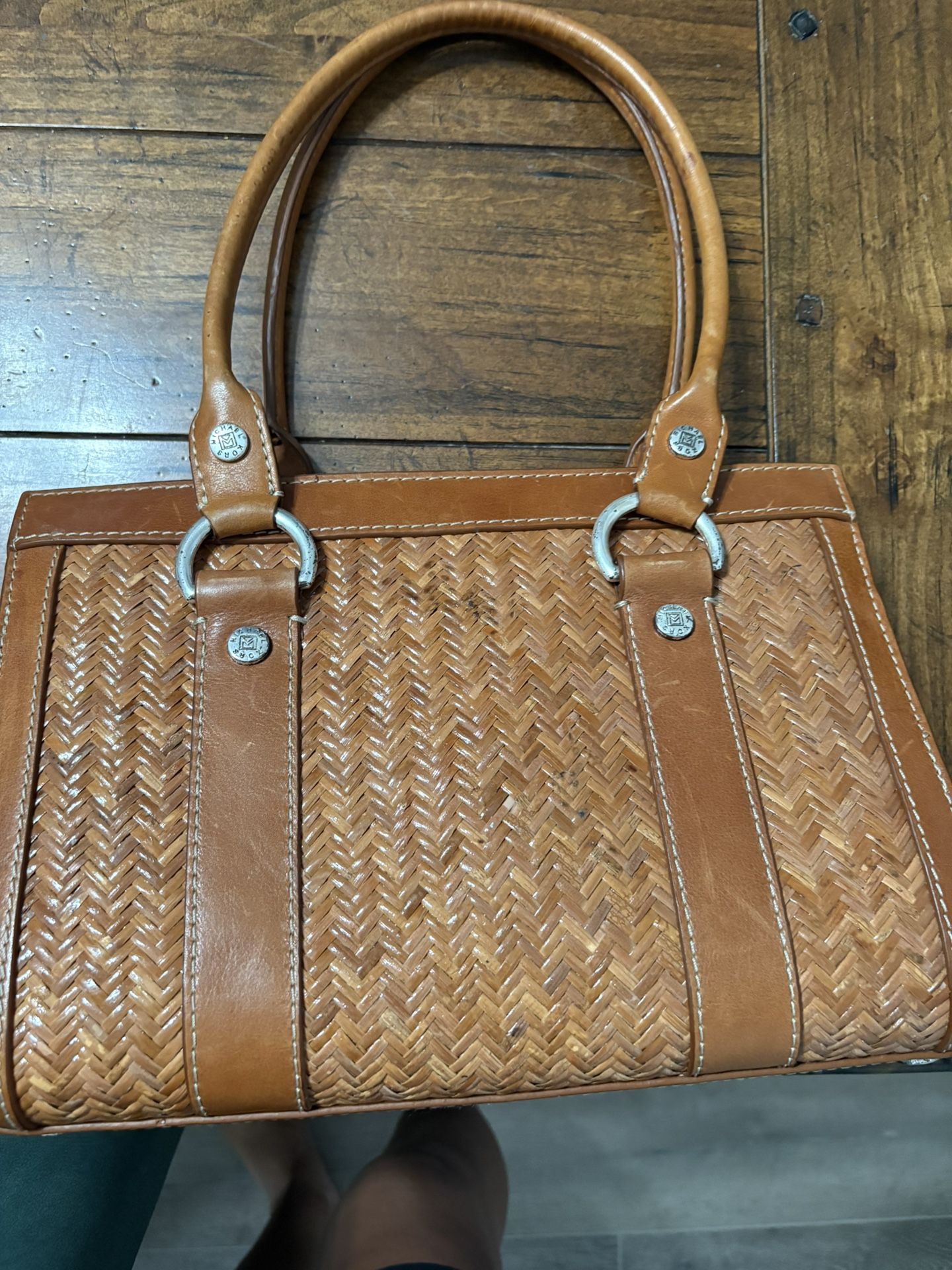 Vintage Michael, Kors, Straw, And Leather Bag