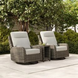 Outdoor Wicker Swivel Recliner Chair Set