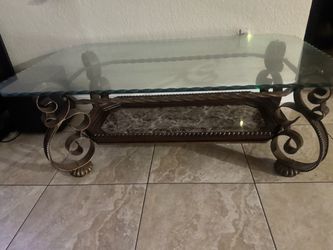 Glass Top Coffee Table with Wrought Iron Base