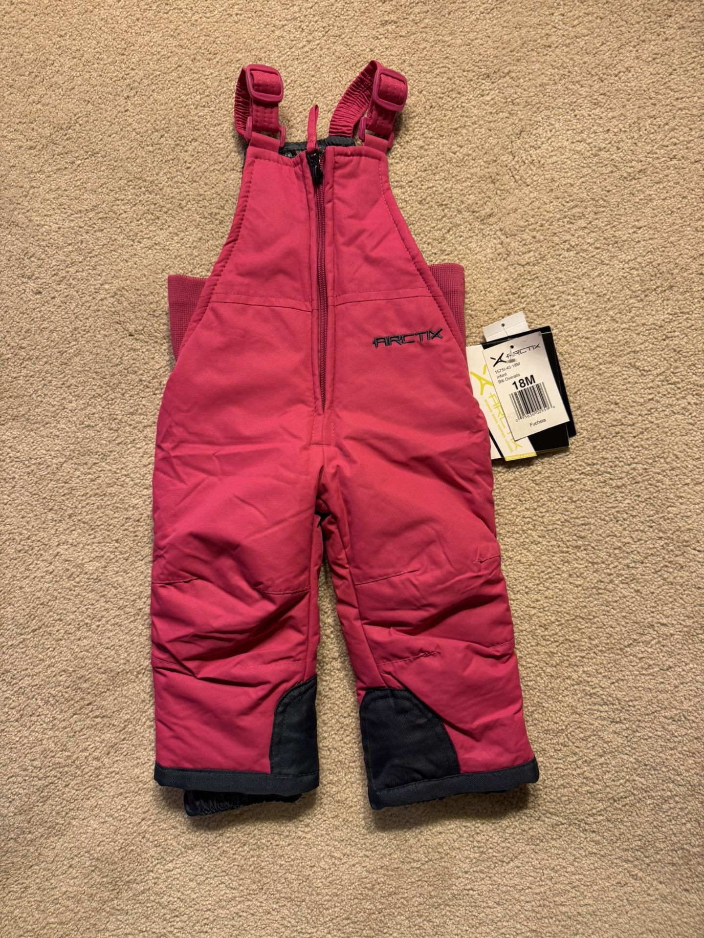 New with Tags Arctix Baby Chest High Snow Bib Overalls 18 month Fuchsia Color