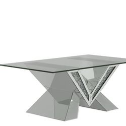 723448 Taffeta V-shaped Coffee Table with Glass Top Silver