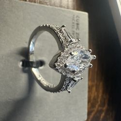 Engagement Ring With Three Stones, Size 7, Cubic Zirconia 