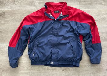 Vtg 1990s Ashworth Blocked Shell Golf Windbreaker Jacket Navy Blue Red Map Print Liner USA Made - LARGE