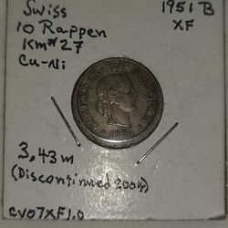 1951 Switzerland Confoederatio Helvetica 10 Rappen Coin