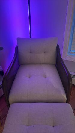 Woodspring Caned Accent Chair with Matching Ottoman