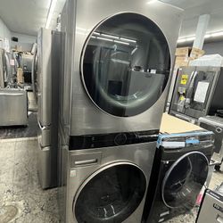 LG Graphite Steel Washer Dryer Gas Wash Tower 27”