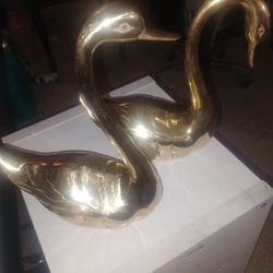Pair Of Brass Swans