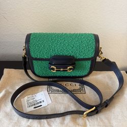 Gucci Casy Wool Azalea Calfskin Mini Horsebit 1955 Handbag NEW