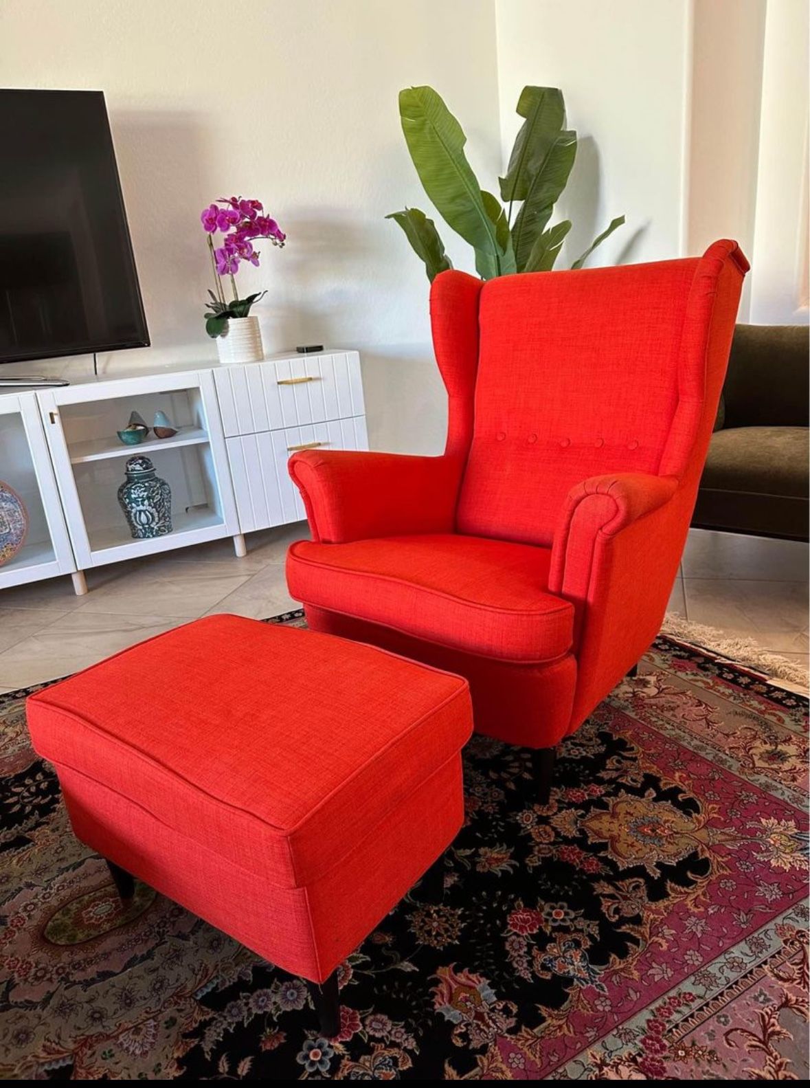 Ikea Wing Chair With Ottoman Like New
