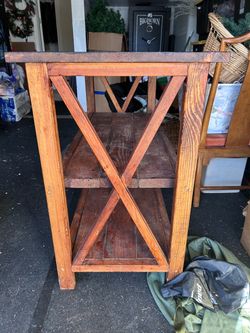 Wooden Kitchen Island Table and Shelves