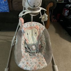 Ingenuity InLighten 5-Speed Baby Swing, Swivel Infant Seat, Nature Sounds, Lights - Pink, Nally