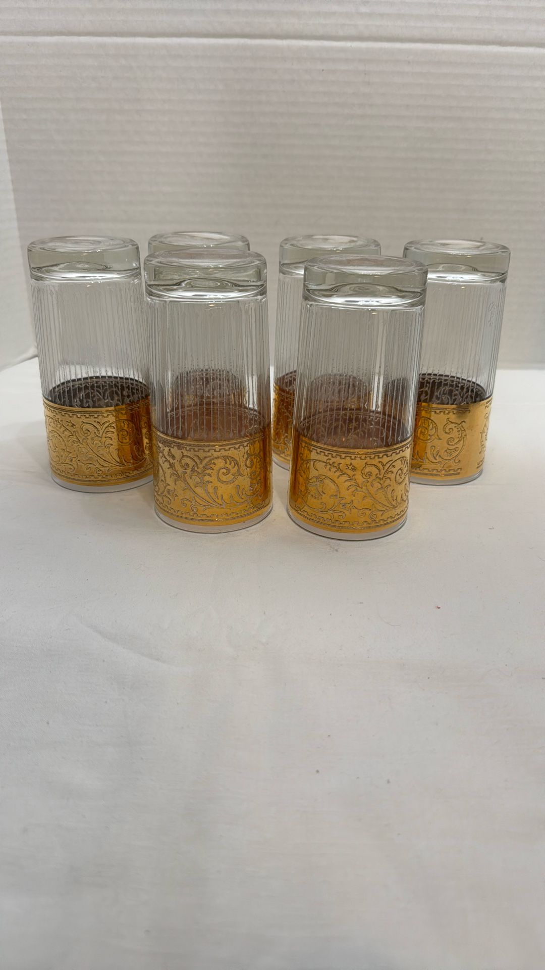 Vintage set of 6 Culver Tyrol Highball, Gold Band Cocktail Glasses, Mid Century