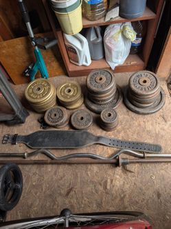 Vintage cast iron free weights. 360 pounds in plates. Cash offers or trades. Thanks.