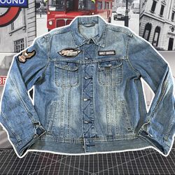 MENS DENIM CUSTOMIZED JACKET SZ LARGE 