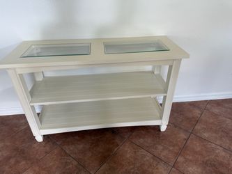 White Wood Console Table with Glass Top