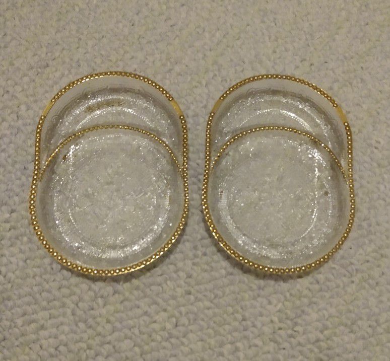 ANTIQUE 1950'S JEANETTE GLASS HARP PATTERN TEA HOLDER COASTERS SET OF TWO