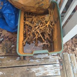 Large Bucket Of Rusty Wrenches About 100 Lb Worth