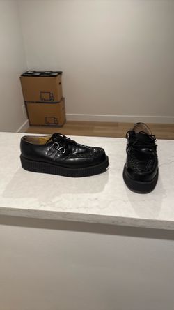 Black Leather Platform Creeper Shoes