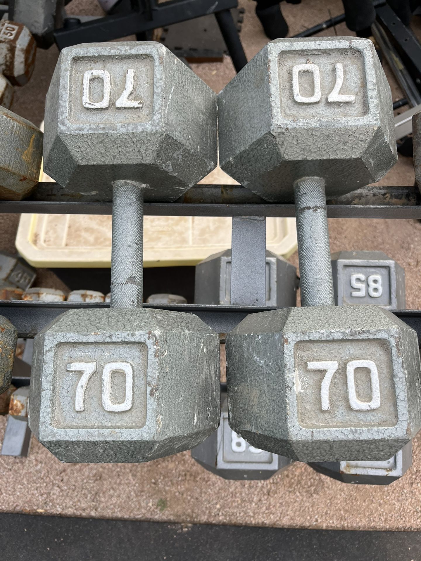 70lb Hex Iron Dumbbell Set Weights
