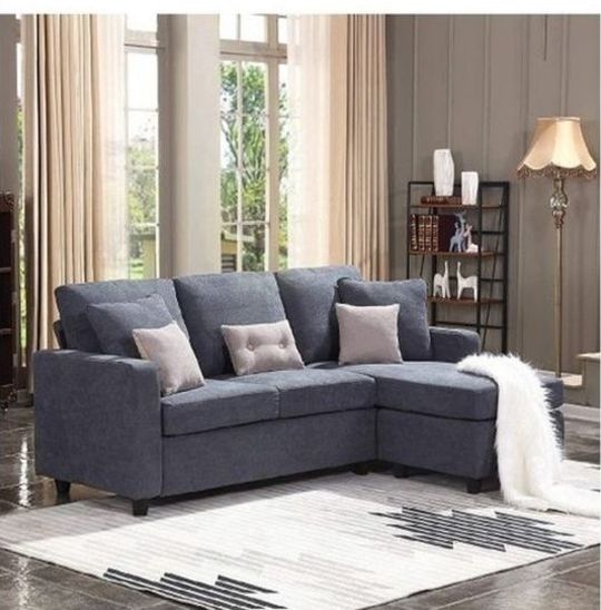 HONBAY Convertible Sectional Sofa Couch, L-Shaped Couch with Modern Linen Fabric for Small Space Dark Grey