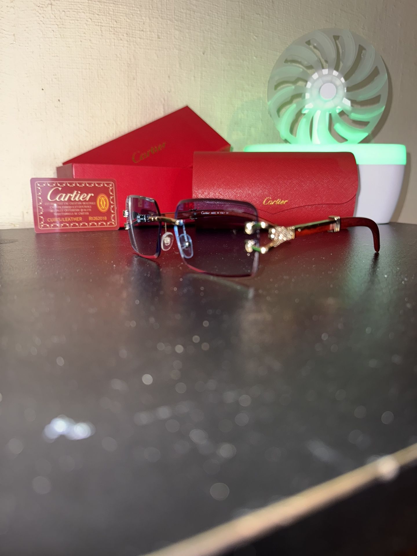 Cartier Buffalo Horn Panther Sunglasses – Gold & Blue w/ Box & Case