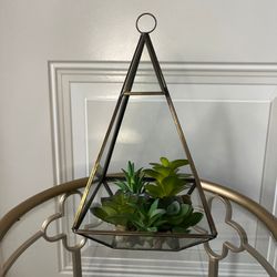 Modern Geometric Glass Terrarium with Faux Succulents