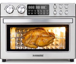 28QT Air Fryer Toaster Oven Combo, Large 12-in-1 Convection Countertop Oven with Next-Gen HeatWave Convection, Fits 11" Pizza, Full Accessories, Silve