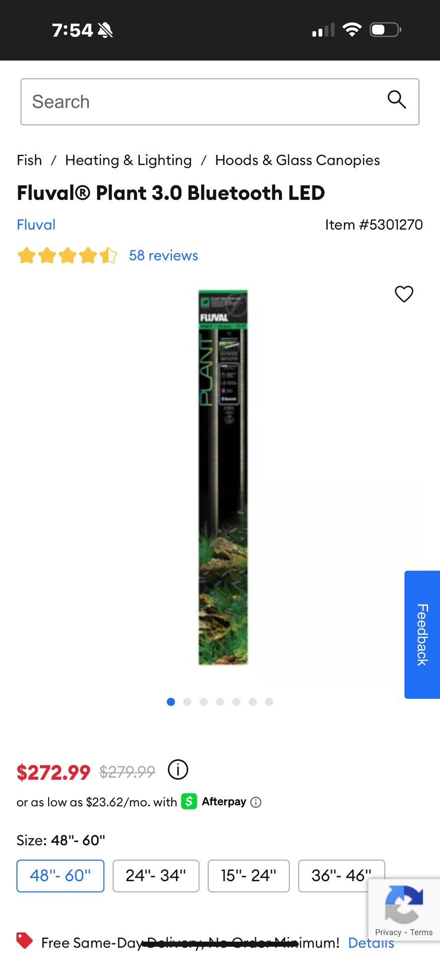 48” to 60” Adjustable Fish Tank LED Multi Color Light Fluval Plants 3.0 Bluetooth