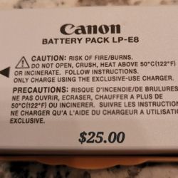 Canon Battery $25.00 New