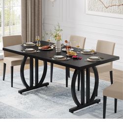 Black 63” Dining Table for 4–6 People (Modern Rectangular)