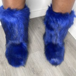 Blue Vegan Fur Boots 