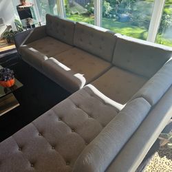 Joybird  Eliot Grey Sectional With Bumper (2 Peice)