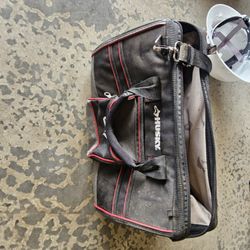 Husky 16-inch Large Mouth Tool Bag with Parts Bin Zone. 