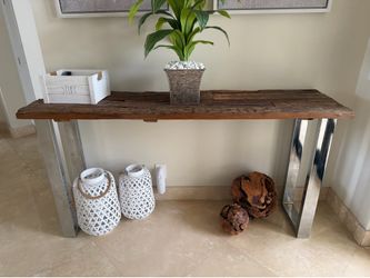Rustic console with metal legs