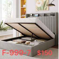 （F-999-7）Full Size Lift Up Storage Bed Frame,Storage Shelf Headboard with Charging Station,Type-C