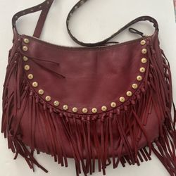 Valentino C-Rockee Fringe Hobo Studded Leather Large Cross Body Bag.