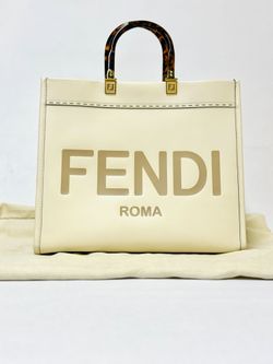 FENDI SUNSHINE MEDIUM WHITE LEATHER TOTE HANDBAG USED WITH DUST BAG