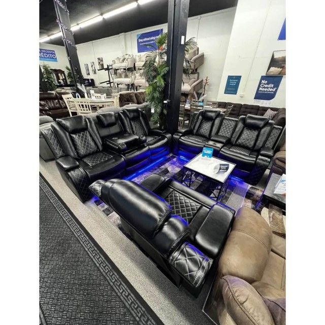 Black Breathing Leather 3-Piece Living Room Recliner Sofa Set