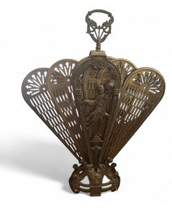 Vintage Peacock French Country Brass Fireplace Screen