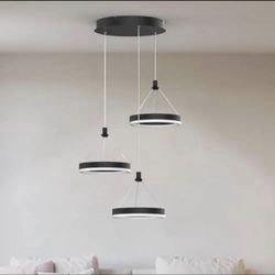 JS NOVA JUNS Modern LED Chandelier Black Pendant Light Fixture LED Ceiling Ring Light with 6000K and