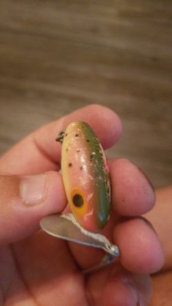 Vintage rainbow jitterbug wooden fishing lure
