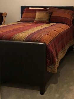 Queen headboard, footboard, mattress & box spring