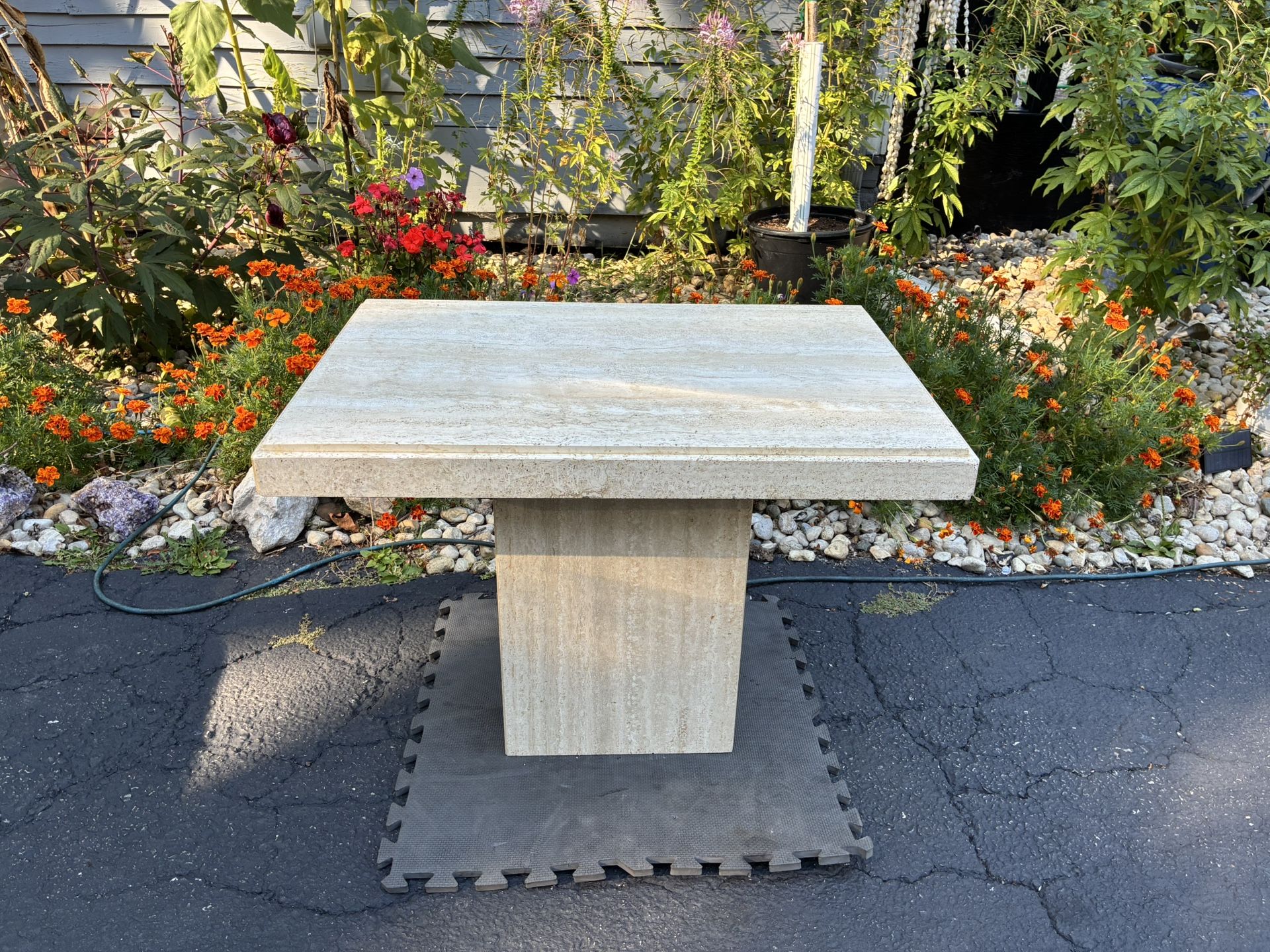 Travertine end table