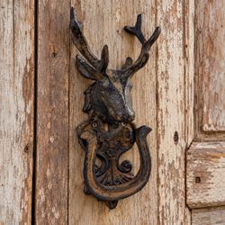 Cast Iron Stag Deer Head Door Knocker 9” Rustic Lodge Cabin Entryway Decor