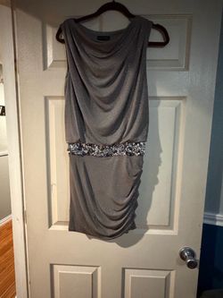 Silver Glitter Draped Mini Dress with Jeweled Waist