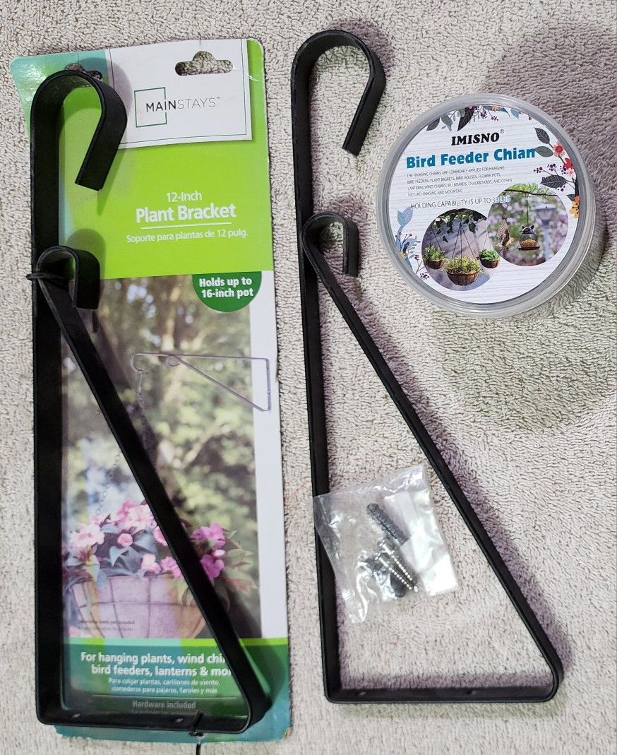 2 Mainstays 12" Plant Brackets & Imisno Bird Feeder Chain NEW!