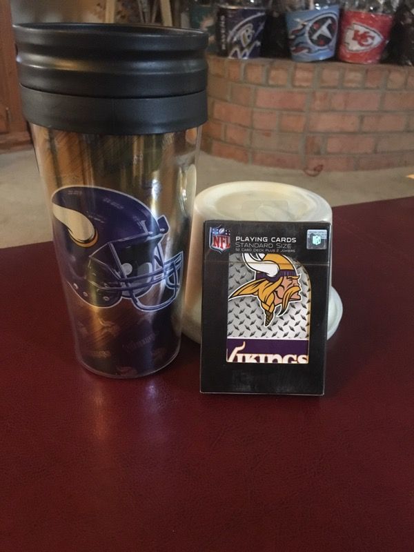 Minnesota Vikings cup and playing cards