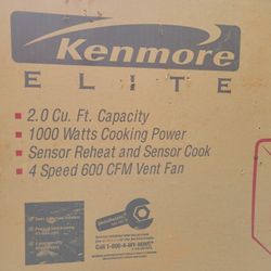 Kenmore Elite Microwave New 2CF 1000 Watts, Opens From Both Sides, Includes Hood With Exhaust Fan