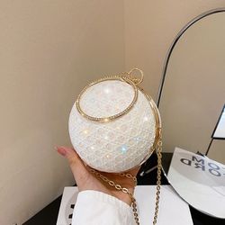 2023 new niche design round ball bag women's Korean high-end handbag cross-body single-shoulder chain dinner bag