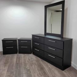 New Dresser Whit Mirror And 2 Nightstands - Nueva Cómoda Con Espejo Y 2 Mesitas De Noche 